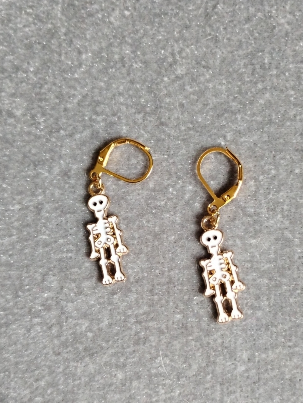 Hand Crafted Gold Tone Skeleton Dangle Earrings With Leverback Wires